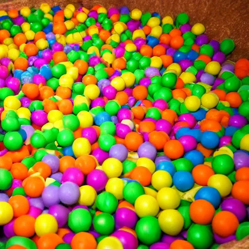Prompt: a ball pit full of noodle soup and muppets
