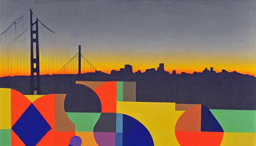 Image similar to sunset over the san francisco bay area by victor vasarely