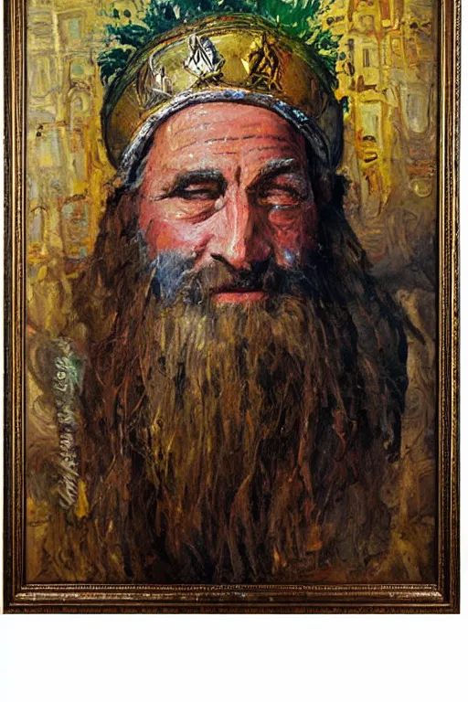 Image similar to highly detailed palette knife oil painting of a historically accurate depiction of the ancient biblical israeli king solomon, wealthy, wise, by Peter Lindbergh, impressionistic brush strokes, painterly brushwork