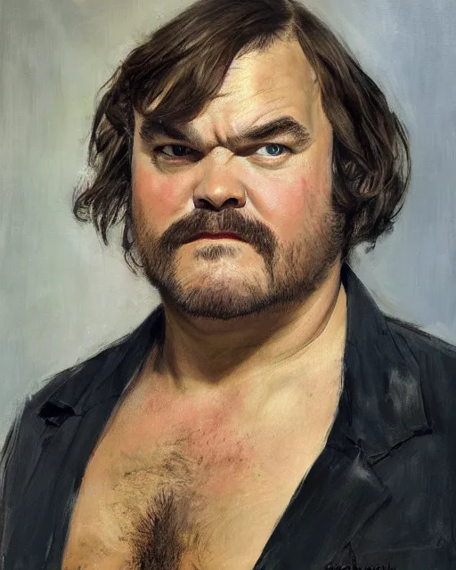 Image similar to jack black, portrait painting by donato giancola, frans hals, frank frazetta, craig mullens fashion photography