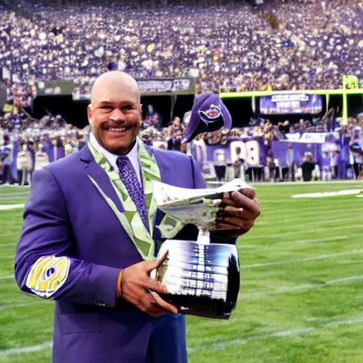 Image similar to chuck clark of the baltimore ravens, holding the lombardi trophy, chuck clark # 3 6