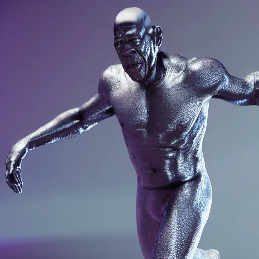 Image similar to Morgan Freeman as the Silver Surfer, octane render