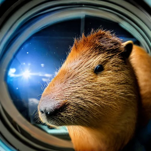 Prompt: A capybara in space, photo, 8mm lense