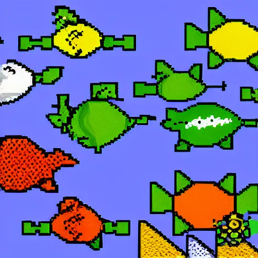 Image similar to 2 d pixel fantasy fish for video game