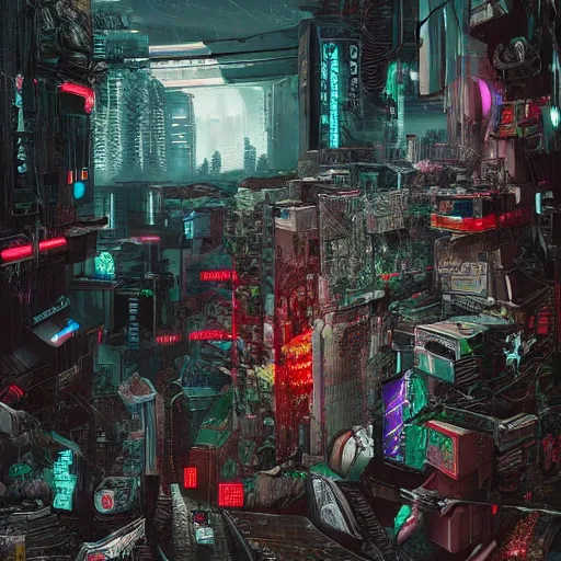 Prompt: a cyberpunk celebration of the ordinary in a black forest, digital art, high quality, extreme detail, hyper detailed, trending on artstation