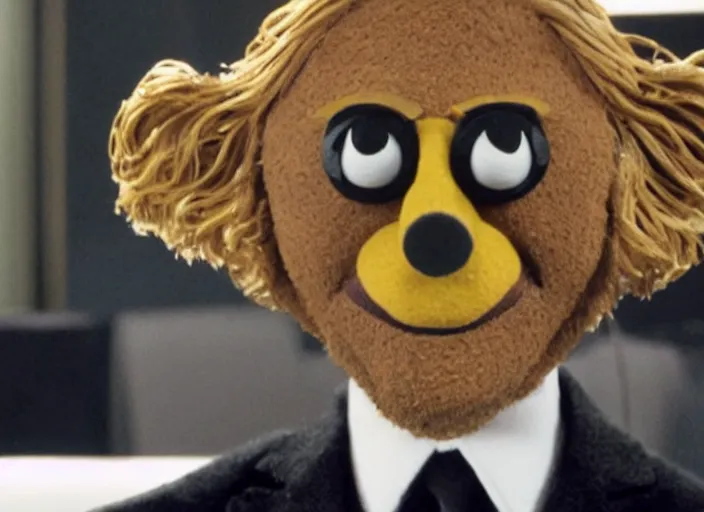 Image similar to film still of Robert California as a muppet from The Office, 4k