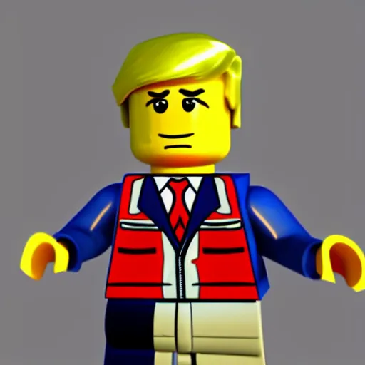 Image similar to Trump as a lego character, photorealism, Volumetric lightening