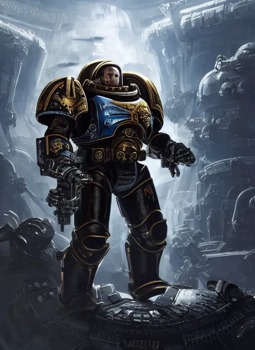 Image similar to high intricate space marine with white sci - fi armor and black garment, on space harbor, full shot, maria panfilova, andrea savchenko, mike kime, ludovic plouffe, qi sheng luo, oliver cook, julian calle, eddie mendoza, trending on artstation