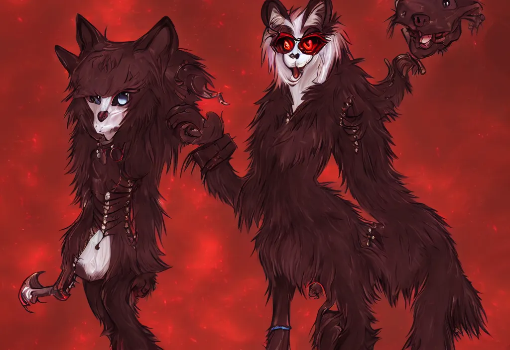 Image similar to furry - red - black - weasel - necromancer - fursona uhd ue 5 visual novel pc game expressions