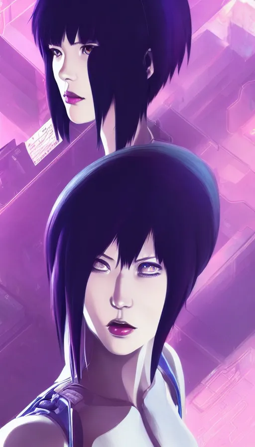 Image similar to a still fullbody portrait of motoko kusanagi ghost in the shell, finely detailed features, closeup at the faces, perfect art, at a cyberpunk city, gapmoe yandere grimdark, trending on pixiv fanbox, by ilya kuvshinov, rossdraws, artgerm