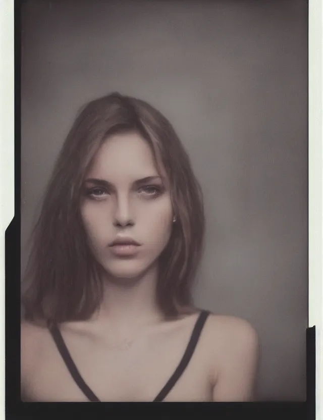 Prompt: polaroid photo with flash, slavic model, polaroid photo bleached strong lights, kodak film stock, hyper real, stunning moody cinematography, with anamorphic lenses, by maripol, detailed