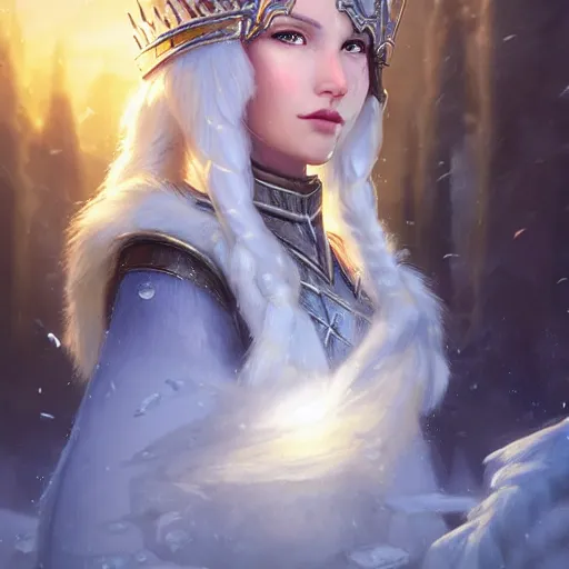 Image similar to cold portrait of a beautiful young ice queen wearing ice crown, epic fantasy style, in the style of Greg Rutkowski, hearthstone artwork