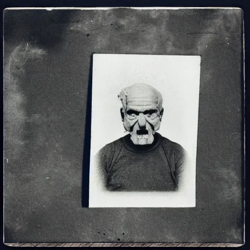 Prompt: a realistic polaroid photo of an old man after a failed experiment inside a laboratory, the head of the old man is dark, evil god, smoke, fire, demon, cursed, cosmic horror