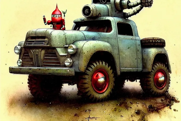 Image similar to adventurer ( ( ( ( ( 1 9 5 0 s retro future robot android fat knome rv offroad truck robot. muted colors. ) ) ) ) ) by jean baptiste monge!!!!!!!!!!!!!!!!!!!!!!!!! chrome red