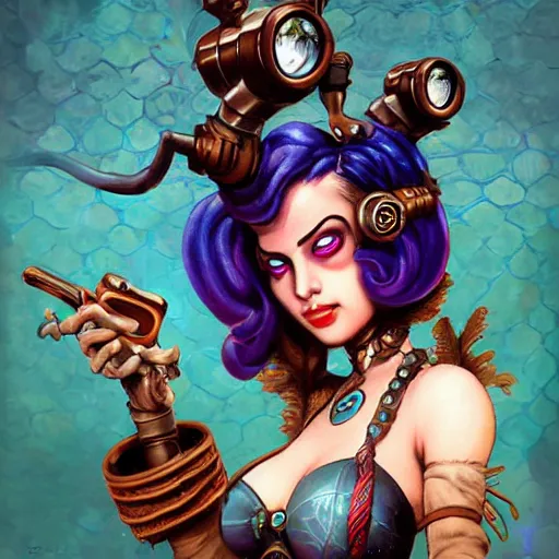 Image similar to lofi underwater bioshock steampunk jinx from league of legends, Pixar style, by Tristan Eaton Stanley Artgerm and Tom Bagshaw.