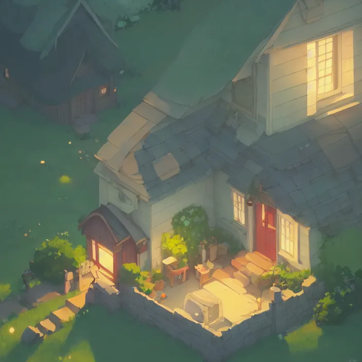 Prompt: isometric view of a lovely cottage, plain background, cory loftis, james gilleard, atey ghailan, makoto shinkai, goro fujita, studio ghibli, exquisite lighting, clear focus, very coherent, soft painting