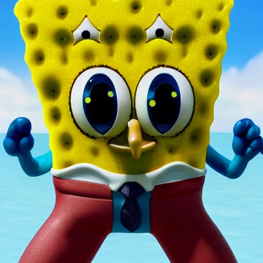 Image similar to ultrarealistic spongebob with fine skin details, pores, and vellus hairs