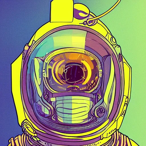 Prompt: a detailed illustration of a cyberpunk astronaut in the style of moebius, pastell colors