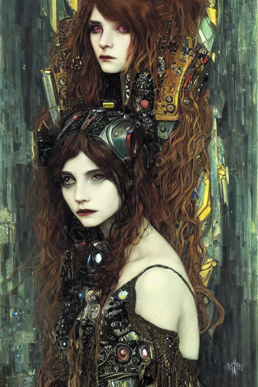 Image similar to portrait of beautiful young gothic maidens, cyberpunk, Warhammer, highly detailed, artstation, illustration, art by Gustav Klimt