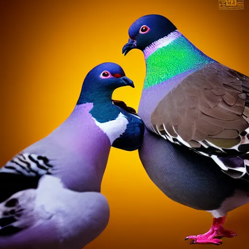 Image similar to a pigeon vs a kid kung fu style in a dojo for a piece of bread, facing each other, stand off, muscled pigeon like the rock, best photo award, high quality 8 k, cinematic lighting, cinematic composition, high detail, landscape photo