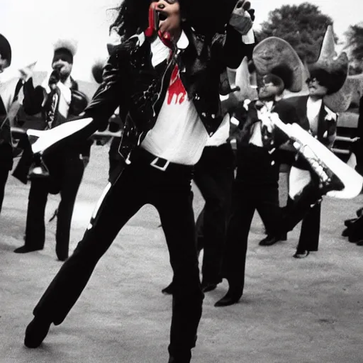 Image similar to Michael Jackson with a horn as mouth, horn in the place of mouth, horn mouth