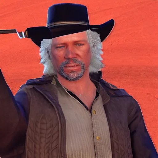 Image similar to william katt in red dead redemption 2, character render, full body shot, highly detailed, in game render