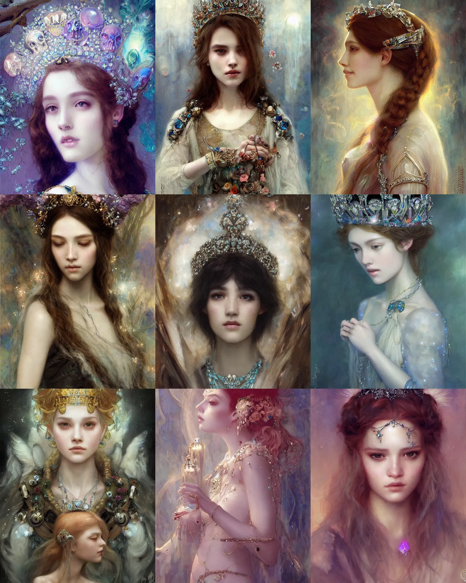 Prompt: a beautiful crystal skull princess by Edgar Maxence and Ross Tran