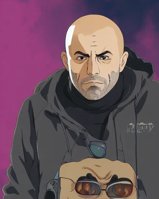 Prompt: a close - up portrait of joe rogan, anime style by studio ghibli and toei, highly detailed, trending on artstationhq