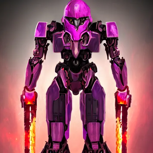 Image similar to Character design sketch Humanoid Mecha with body made of Purple Lava and fire, concept art character, By, Damascus Apparel, Heri Irawan, d&d art, fantasy, painted, 4k, high detail, sharp focus, trend in artstation