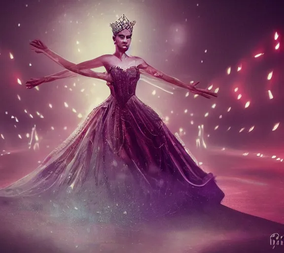 Prompt: she was more like a beauty queen from a movie scene i said don't mind, but what do you mean, i am the one who will dance on the floor in the round she said i am the one, who will dance on the floor in the round she told, cinematic lighting, concept art, intricate, 4 k, highly detailed, dramatic