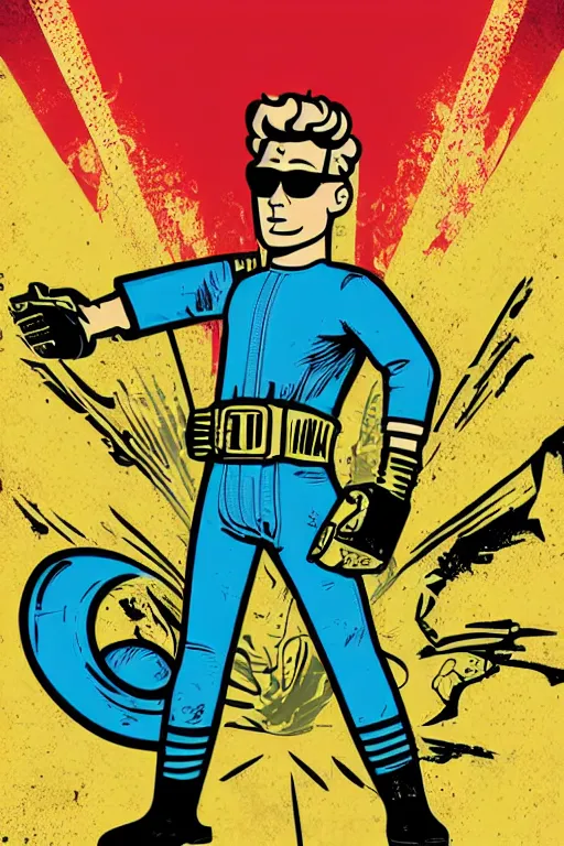 Image similar to fallout 7 6 retro futurist illustration art by butcher billy, sticker, colorful, illustration, highly detailed, simple, smooth and clean vector curves, no jagged lines, vector art, smooth andy warhol style