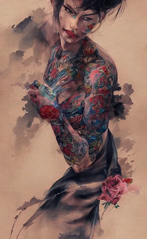 Image similar to Colour Tattoo old chines painting , by WLOP, Rossdraws, James Jean