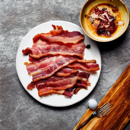 Prompt: an enormous pile of bacon, michellin star, award winning dish, food photography