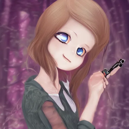 Image similar to portrait of a cute beautiful girl holding a balisong, anime digital art, creepy