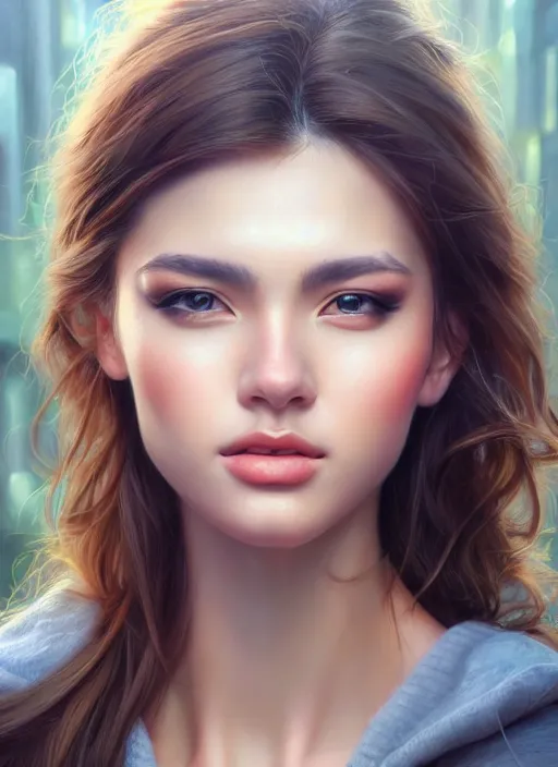 Image similar to photo of a gorgeous young woman in the style of stefan kostic, realistic, sharp focus, 8 k high definition, insanely detailed, intricate, elegant, art by stanley lau and artgerm