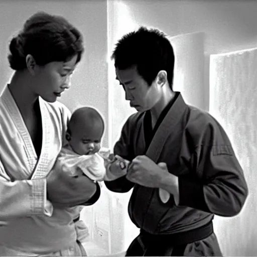 Image similar to feeding a baby as a training montage from martial arts movie