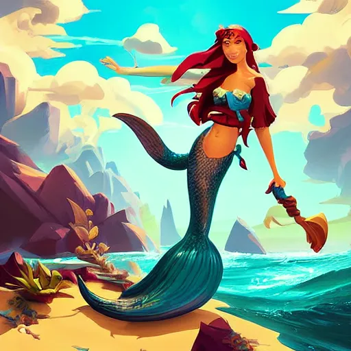 Image similar to painting mermaid treasure on sea of thieves game avatar hero smooth face median photoshop filter cutout vector, behance hd by jesper ejsing, by rhads, makoto shinkai and lois van baarle, ilya kuvshinov, rossdraws global illumination