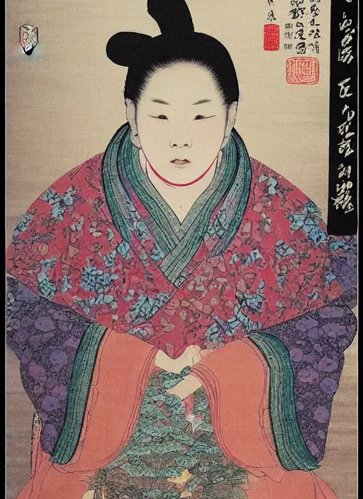 Prompt: the beautiful woman portrait of chu state, yu ji, poppy, by wu daozi, tang yin, gu kaizhi, no sign stamp