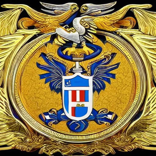 Image similar to serbian two-headed eagle symmetrical symbol, in style of fantastic heraldry, in style of Midjourney, highly detailed and intricate, golden ratio, stylized, elegant, ornate, majestic, elite