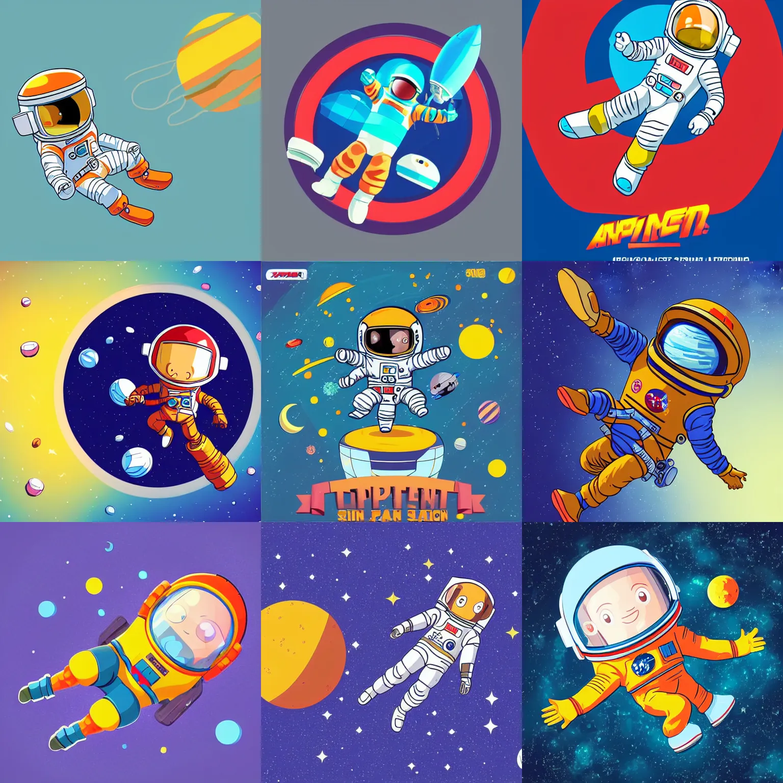 Prompt: sticker of an astronaut floating in space, vector art by Jan Konůpek, 2d game art by Pixar, set of stickers by Akira Toriyama, featured on polycount, behance contest winner, mingei, sketchfab, low poly