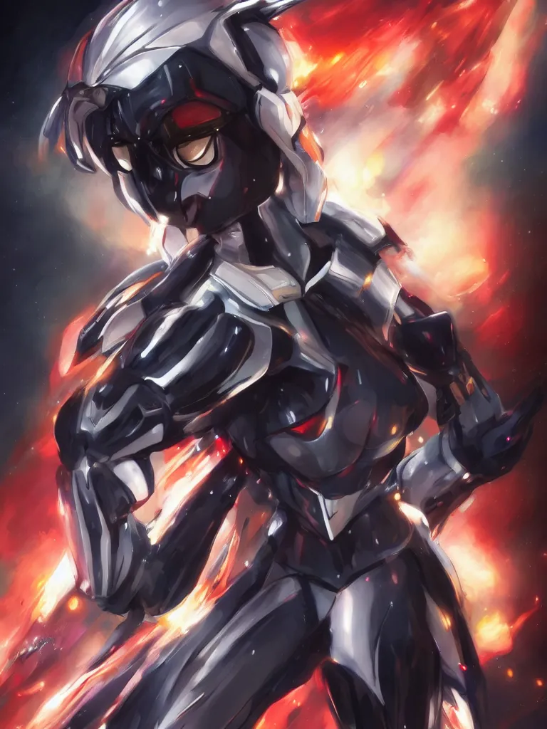 Image similar to A realistic anime portrait of a woman in a Gundam suit with glowing black, digital painting, by Stanley Artgerm Lau, Sakimichan, WLOP and Rossdraws, digtial painting, trending on ArtStation, SFW version