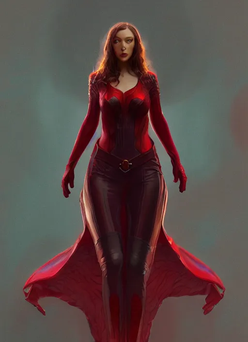 Prompt: Scarlet Witch, full body portrait, hyper detailed, digital art, trending in artstation, cinematic lighting, studio quality, smooth render, unreal engine 5 rendered, octane rendered, illustration, art by wlop and klimt and krenz cushart