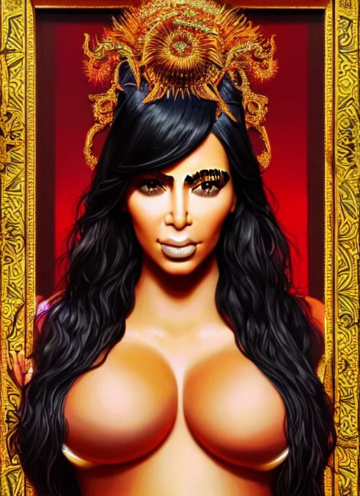 Prompt: : Kim Kardashian fantasy, fantasy magic,  , intricate, sharp focus, illustration, highly detailed, digital painting, concept art, jahbu art and Paul lewin and kehinde wiley, masterpiece