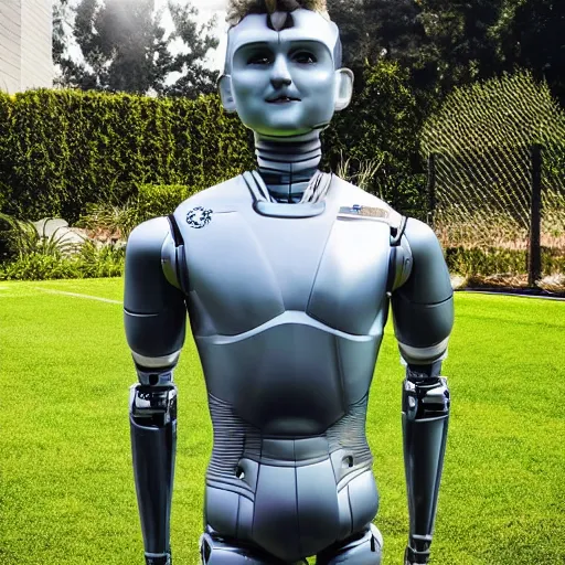 Image similar to a realistic detailed photo of a guy who is an attractive humanoid who is half robot and half humanoid, who is a male android, soccer player timo werner, shiny skin, posing like a statue, blank stare, by the pool, on display, showing off his muscles, humanoid robot, frozen ice statue, made of ice