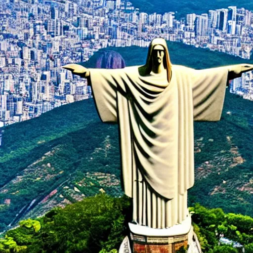 Prompt: photo of christ the redeemer statue dabbing