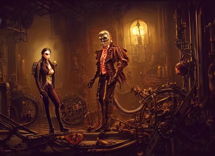 Image similar to an intricately detailed ultra - realistic unreal engine 5 rendering of a portrait of steampunk cyberpunk neon - bordered cyborg zombie phantom of the opera, concept art, intricate details, eerie, highly detailed, photorealistic, octane render, 8 k uhd art by kilian eng