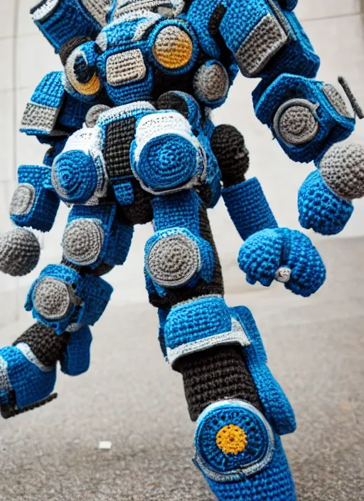 Prompt: a crochet mecha, realistic, Sigma 50 mm f/1.4