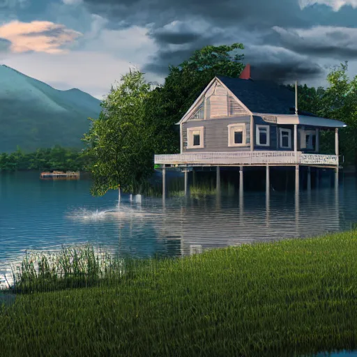 Prompt: a house on the lake, cinematic, hyper realistic