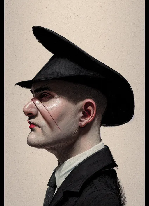 Image similar to portrait of a round faced man with a crooked nose and a confident expression, 1 9 6 0 s, black clothes, goth, punk, funk, intricate, elegant, highly detailed, digital painting, artstation, concept art, smooth, sharp focus, illustration, art by wlop, mars ravelo and greg rutkowski