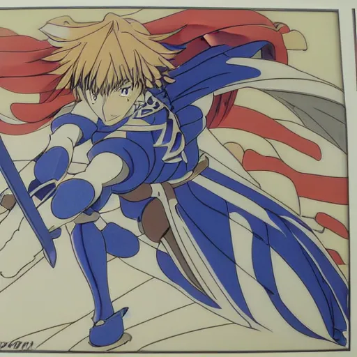 Prompt: knight, production animation cel, designed by haruhiko mikimoto